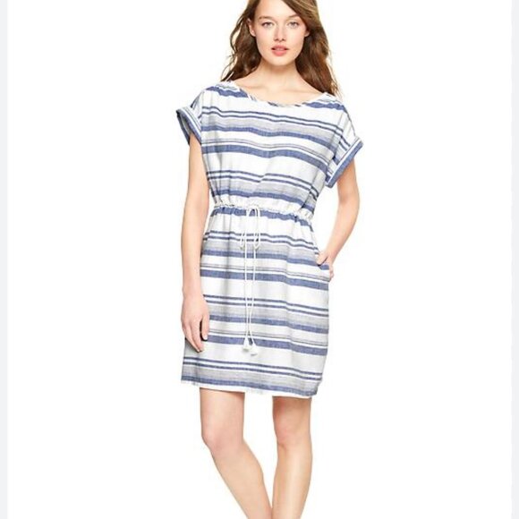 GAP Linen Blend Striped Dress Womens Size Small Blue White Casual Summer - Picture 1 of 10